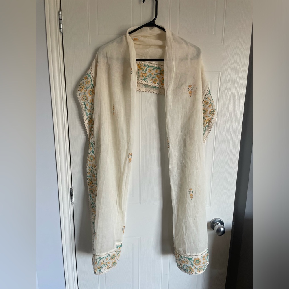 Artisan Block Print Kurti Tunic with Dupatta Boho Chikankari Eyelet Cotton Dress - Picture 14 of 16
